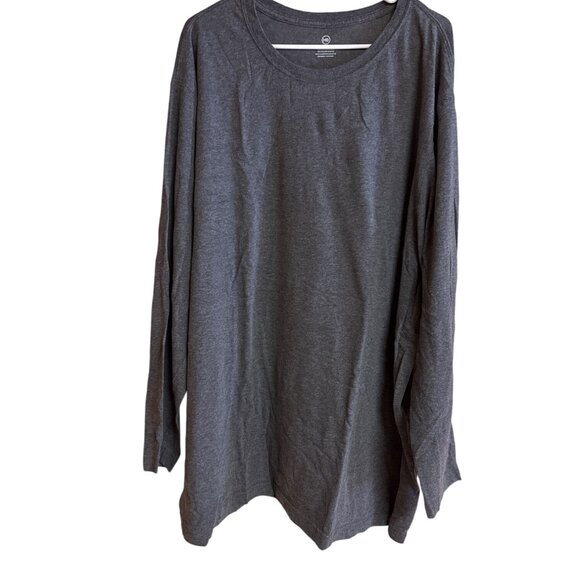 HB Gray Long Sleeve Crewneck T-Shirt 60% Cotton 40% Polyester 4XL - Picture 1 of 6